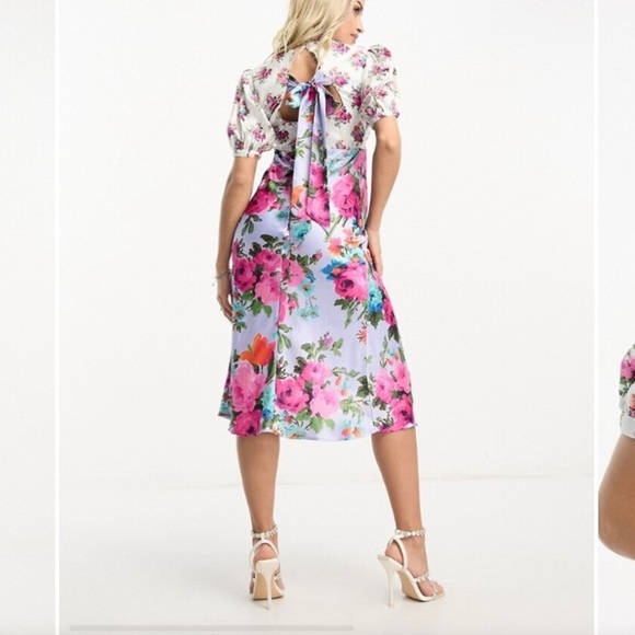 Hope & Ivy Maternity Pink Floral Midi Satin Dress - Picture 2 of 9